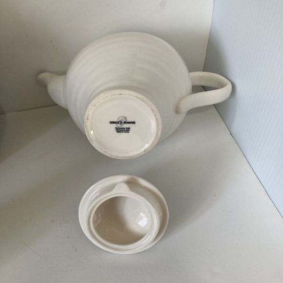 Graces Teaware Fine China White Teapot with Lid Teal Accents Trim 24 oz - Picture 11 of 13